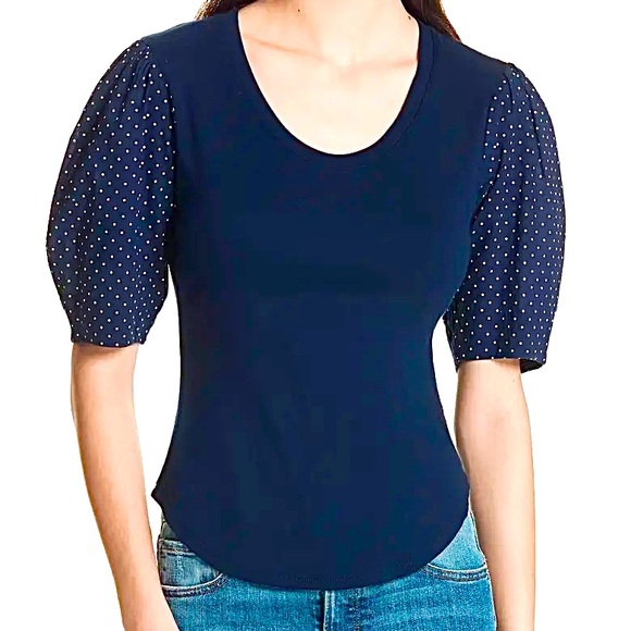 Rebecca Taylor Tops - NWT Rebecca Taylor LA VIE Dahlia midnight scoop neck puff Sleeve Victorian top M